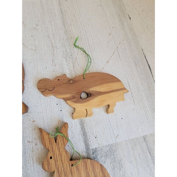 Wooden hippo reindeer monkey rabbit ornament Xmas set - Picture 6 of 10